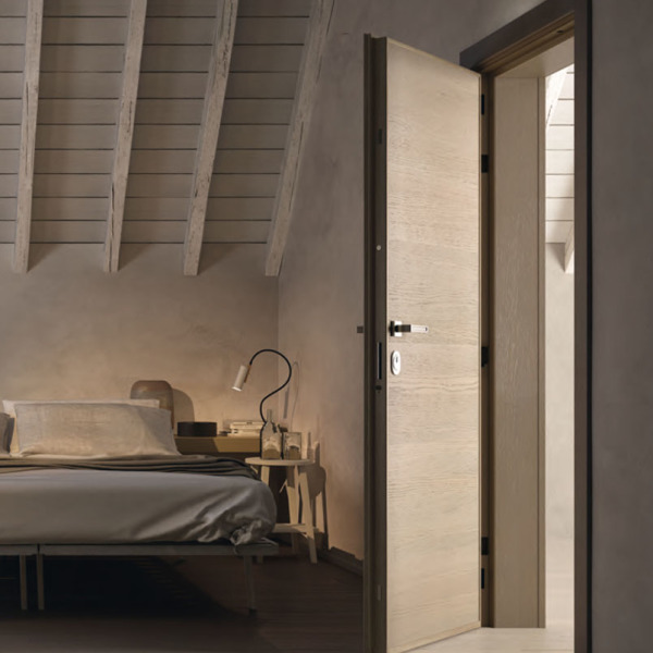 Garofoli - Porta blindata Sovrana con pannelli lisci 6 mm mod. Gabilia 1L in rovere Grigio Creta